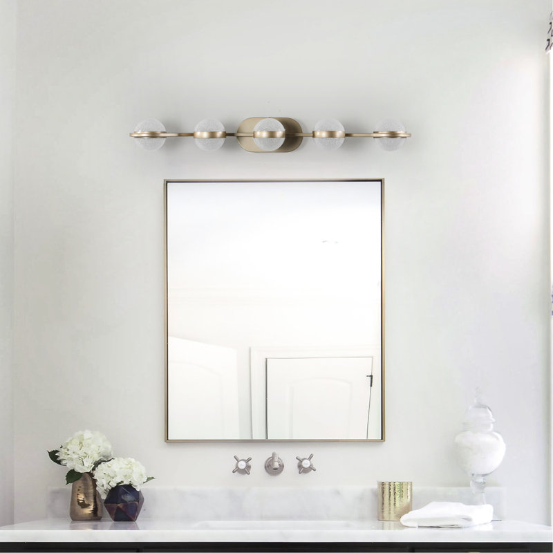 Meuble-lavabo de salle de bain à 5 ampoules à DEL avec abat-jour en acrylique et sable au fini cristal, or et champagne, conception moderne, convient au cadre de chambre à coucher à miroir, style décoratif simple, économie d'énergie