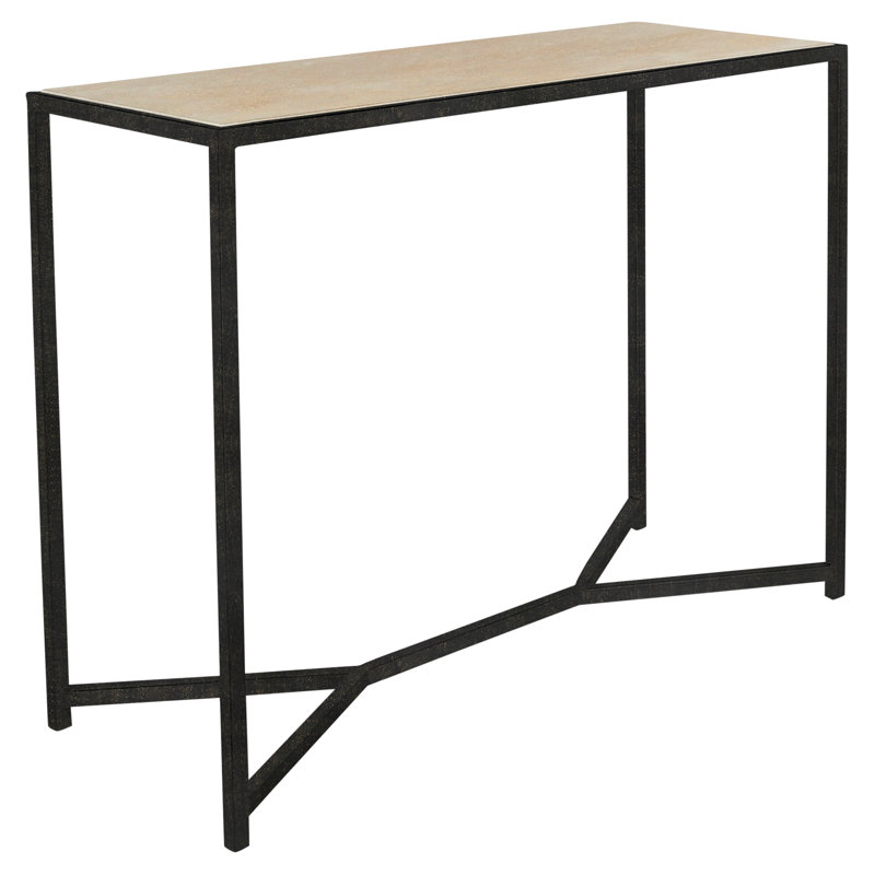 Web 48" Console Table, Antique Black, Lite Travertine