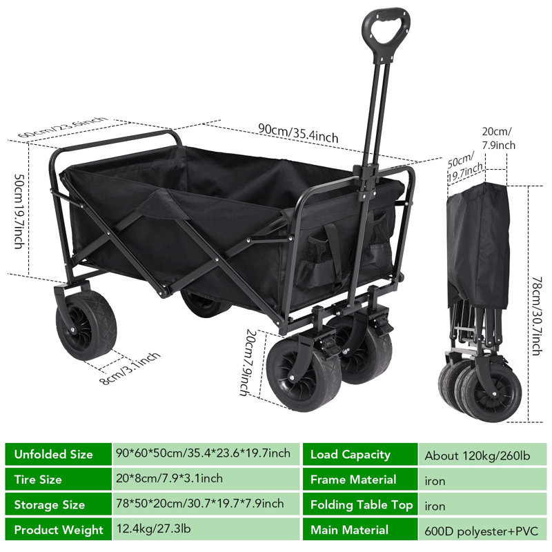 Wagon de camping pliant pliant avec frein