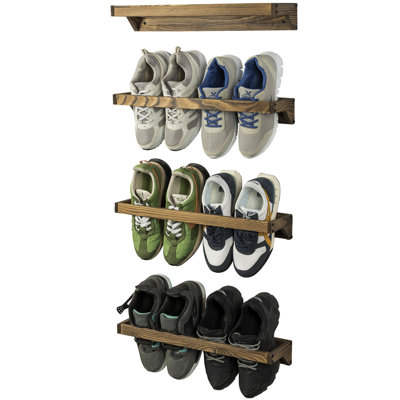 Rangement mural pour chaussures en bois brûlé