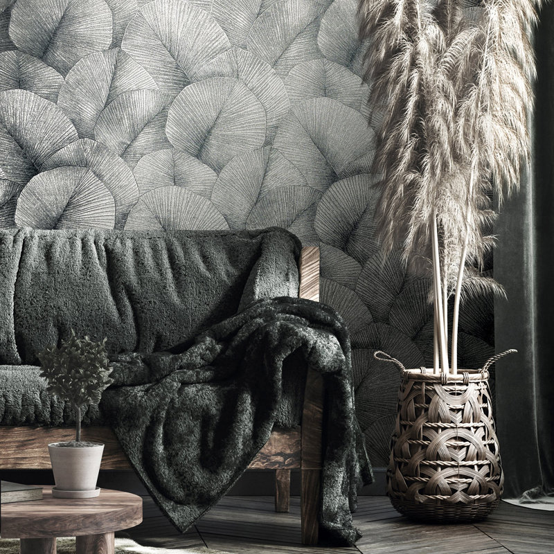 Kumano 3D Embossed Palm Leaf Wallpaper Roll, Silver
