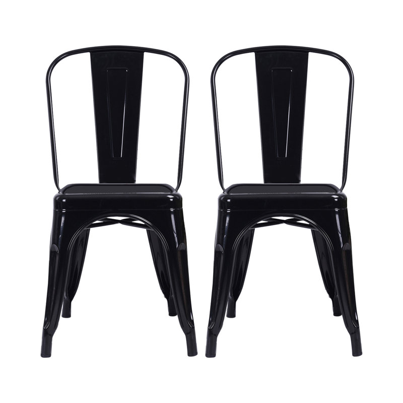 Holk 42cm H Metal Slat Back Stacking Side Chair, Black