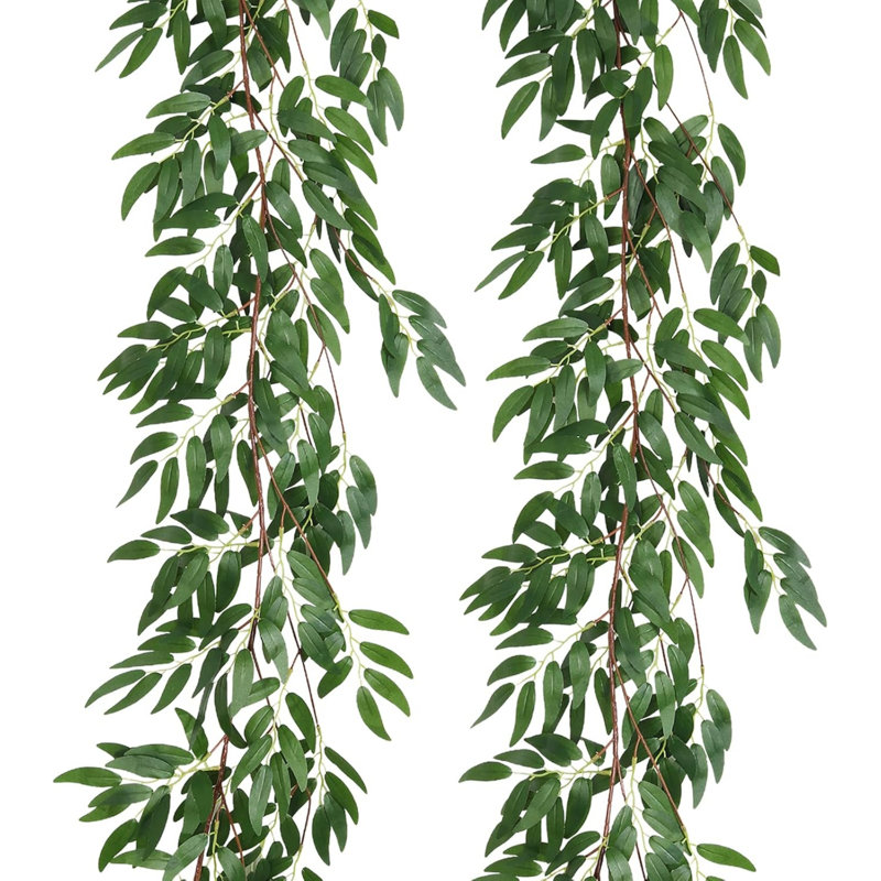 Artificial Willow Leaves Vine Twigs 2Pcs 5.7Ft Fake Hanging Ivy Plants Silk Green Leaf Rattan Garland Greenery Decor for Indoor Outdoor Home Wedding Arch Jungle Beach Birthday Party Garden