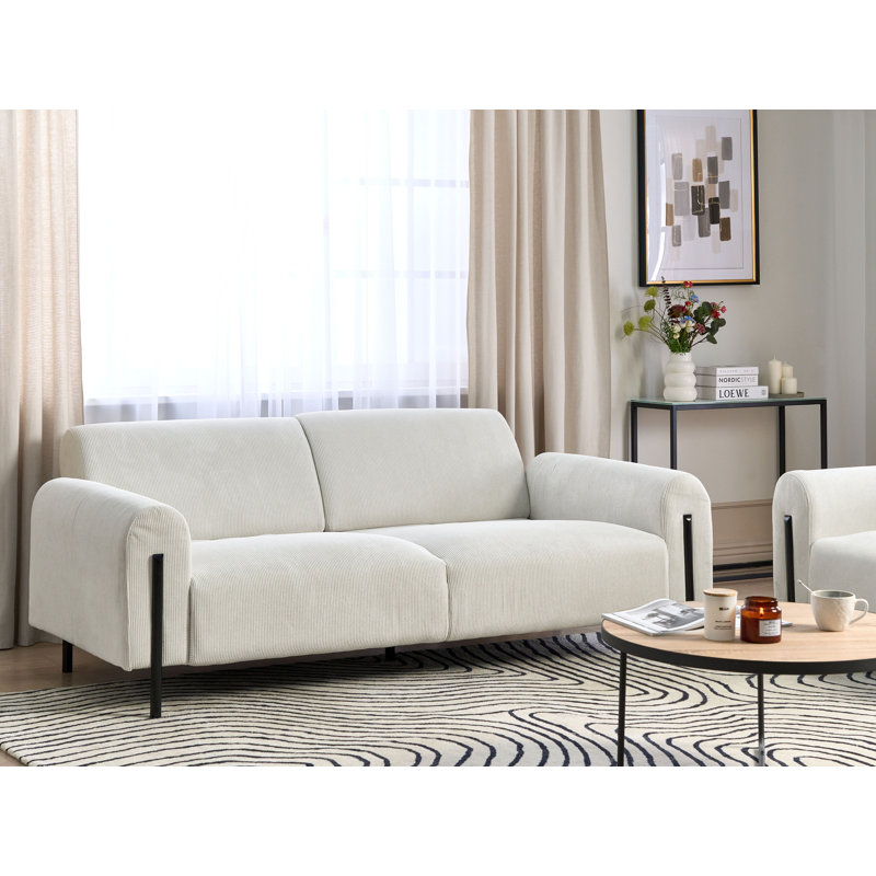 Sareh 3 Seater Sofa, White Corduroy