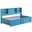 Lit de jour bleu en métal avec lit gigogne, rangement, prises de courant et tablettes de rangement - bleu