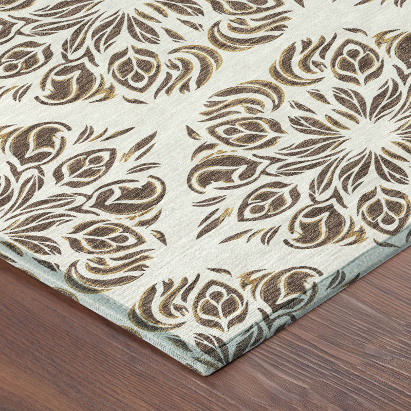 Machine Washable Indoor/Outdoor Chantille ACN2456 Damask Rug, Fudge, 10' x 14'