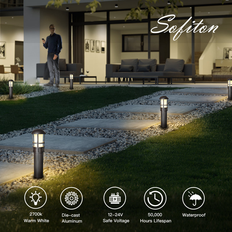 Bronze Aluminum LED Pathway Lights with Clear Glass Lens, 4-Pack