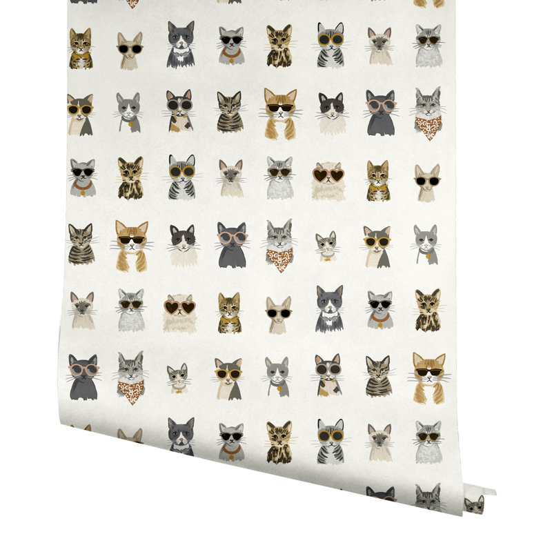 Rouleau de papier peint adhésif Cool Cats, Gris / Or