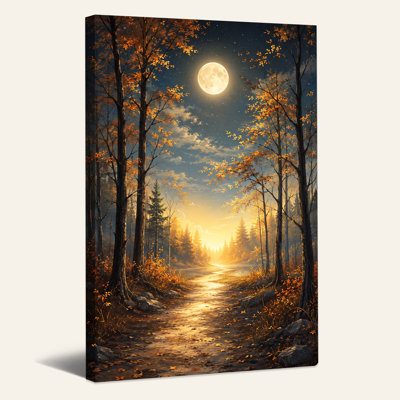 Toile dorée d'automne à travers les arbres sous Halloween, art mural sur toile