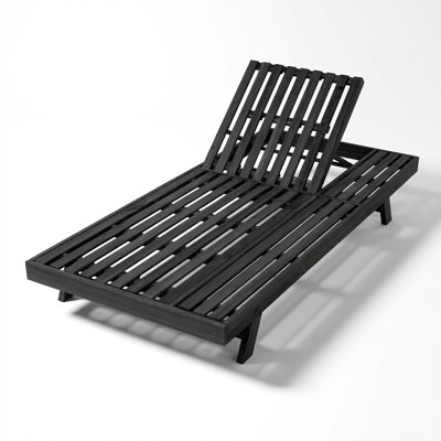 Solid Acacia Wood Foldable Lounge Chair with Adjustable Backrest and Flat Storage Surface