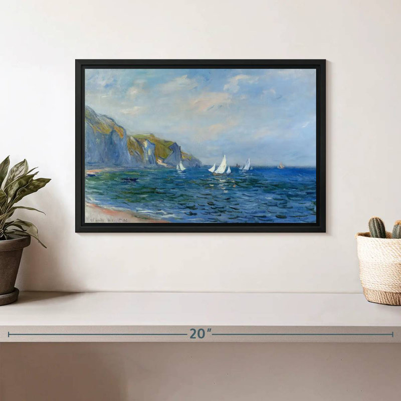 Falaises et voiliers à Pourville, Cadre flottant noir, 13 po x 9 po