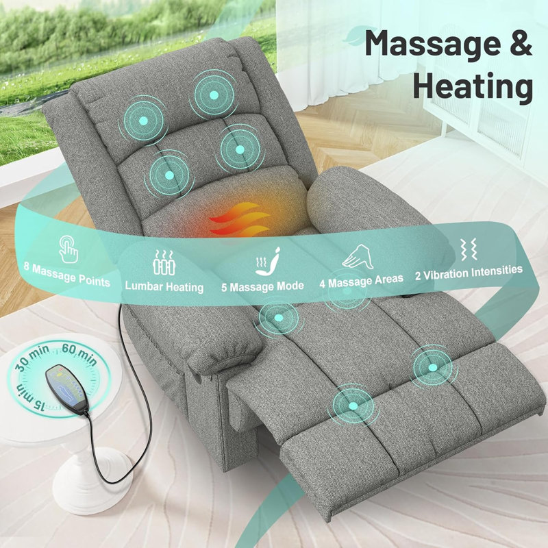 80cm Wide Lift Assist Home Theatre Recliner with Massager, Light Grey