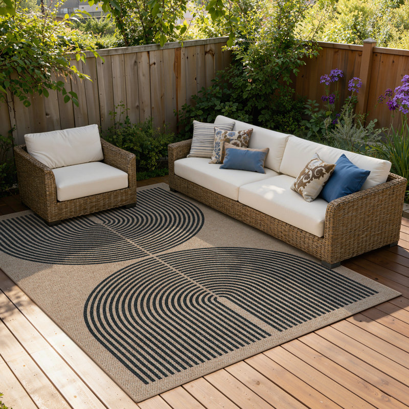 Narze Modern Easy Jute Machine Washable Area Rug Outdoor Rug with Non-Slip Backing for Patio, Deck, Backyard Beside the pool