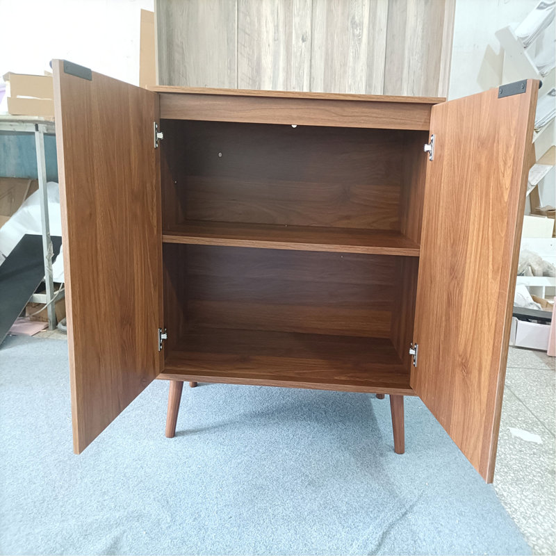 Buffet 31,5 "en bois de noyer de style campagnard avec trombone, armoire à café multi-espaces avec rangement