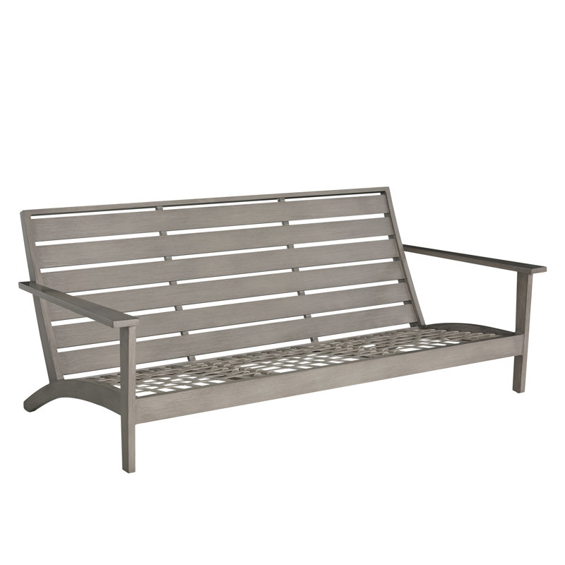 Kennebunkport Wrought Aluminum Outdoor Sofa, Welt + Standard Fill, Frond Chambray, Oyster