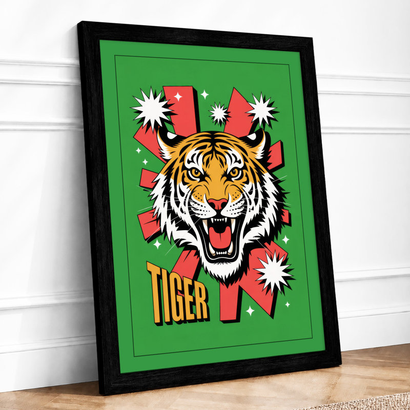 Tiger Roar Geometric - Framed Print, A3 - 42.0 x 29.7 cm, Black