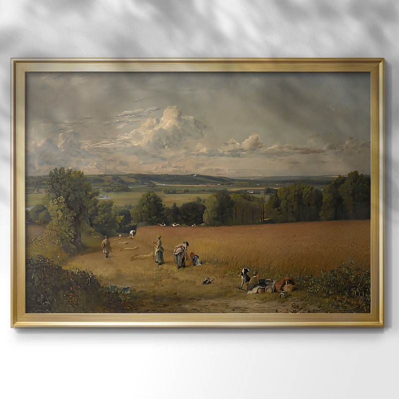 «A Wheatfield» - John Constable - Toile tendue avec châssis, 1816, 26,5 x 36,5, Toile avec cadre, Doré