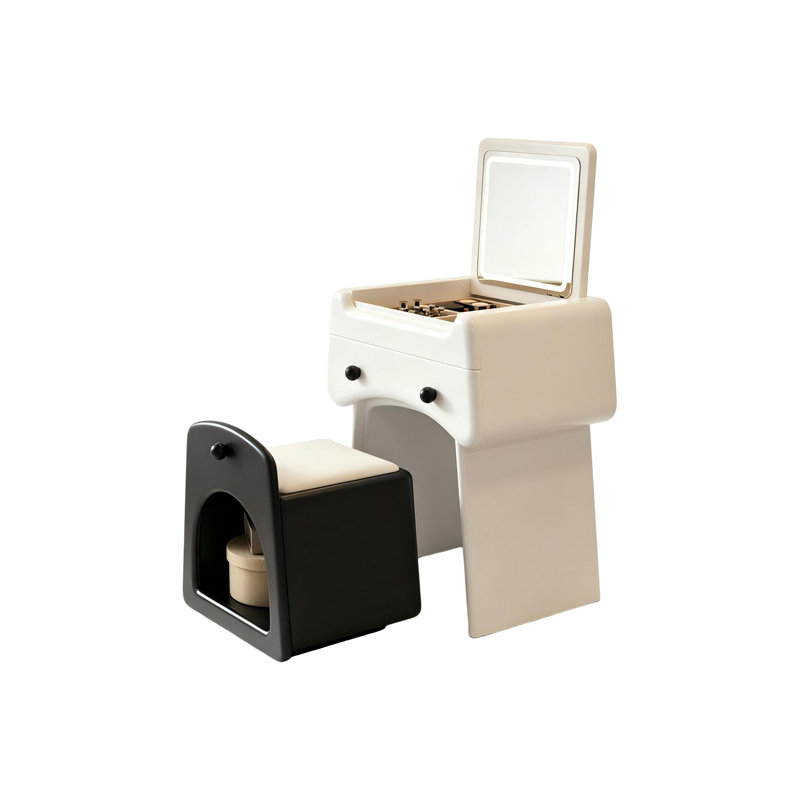 Ensemble de coiffeuse à couvercle rabattable moderne avec miroir lumineux et tabouret