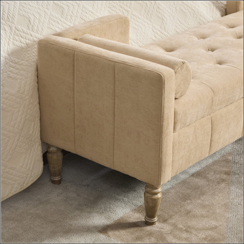 Banc de rangement à extrémité rabattable en chenille l 64,6 po pour salon, couloir, chambre à coucher, blé, Blé