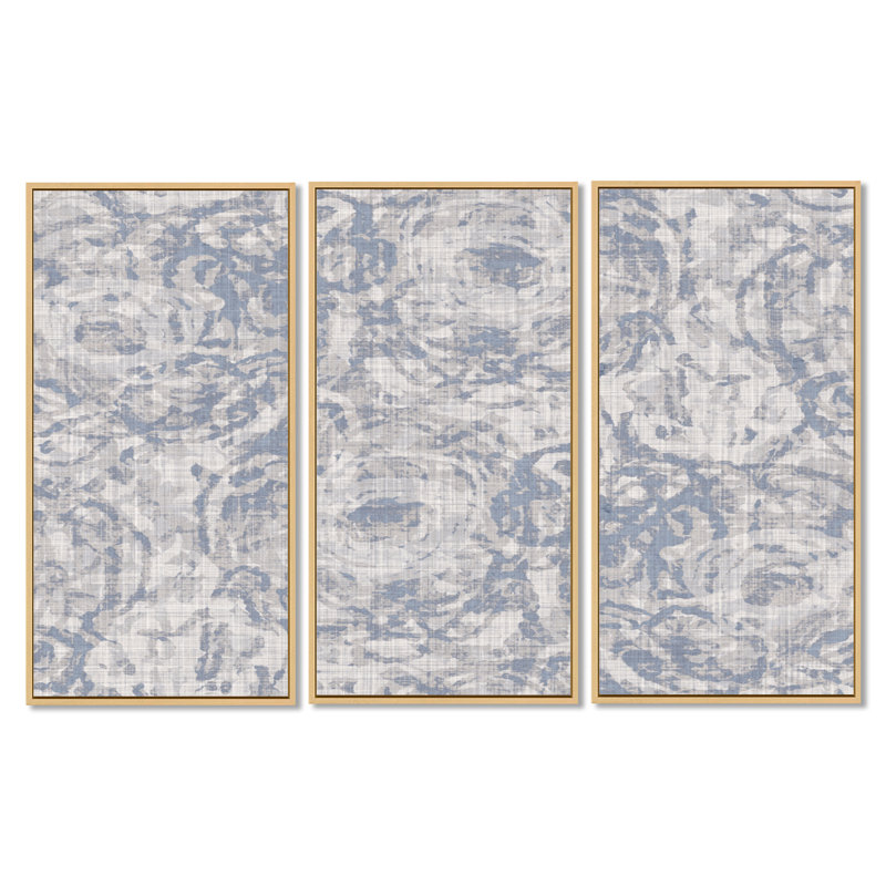 " Vintage Blue Farmhouse Flower IV " 3 - Pieces, Maple, 32" H x 48" W
