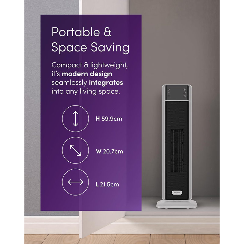 Emperial 2000W Ceramic Tower Fan Heater - PTC Portable Space Heater with Built-in Thermostat, Oscillation, Timer & Remote Control