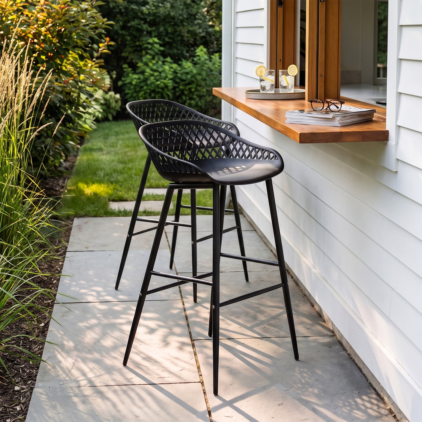 Newark Patio Bar Stool, Black, 29"