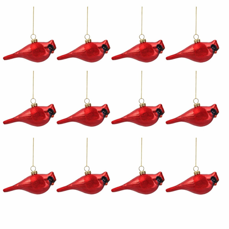 Ensemble de 12 ornements en verre Cardinal