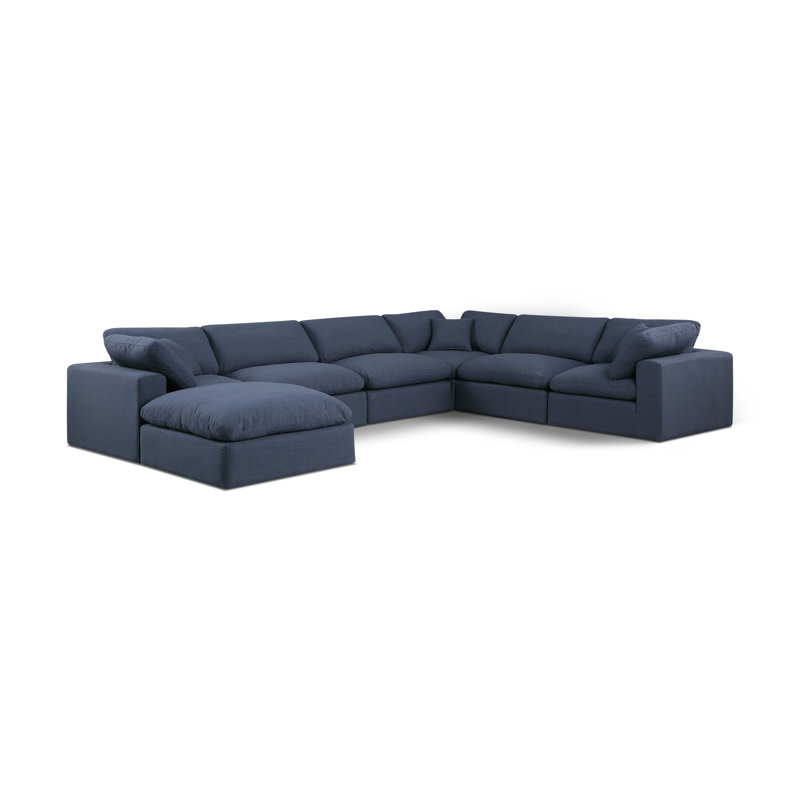 Canapé modulaire 7 pièces 7 pièces, Tissu texturé en lin bleu marine
