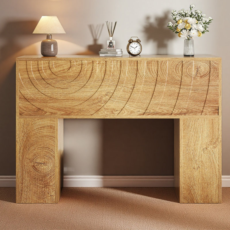 Wood Console Table For Entryway, Farmhouse Entryway Table With Unique Carved Design, 43" Sofa Table Behind Couch For Living Room, Hallway, Entrance, Foyer