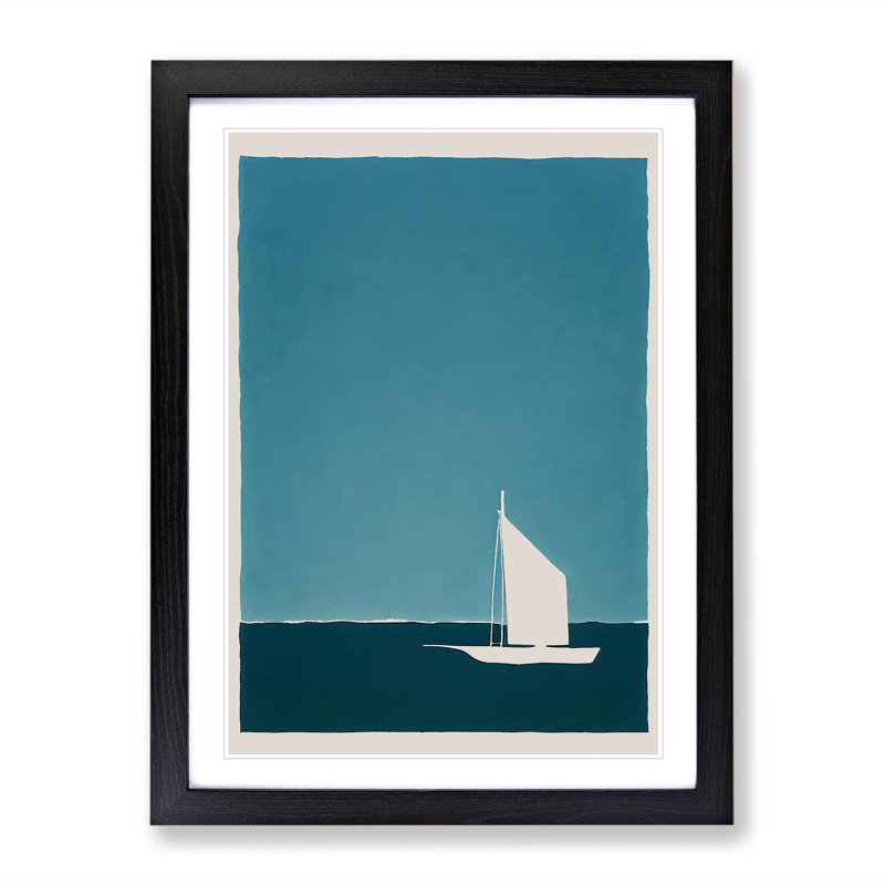 Boat Silhouette - Single Picture Frame Painting, 64cm H x 46cm W x 2cm D, Black