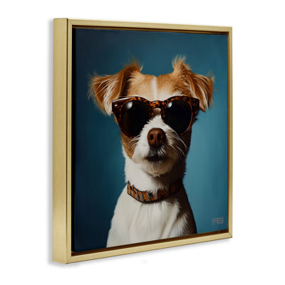 «Cool Dog» sur toile flottante encadrée gris-bleu par Roozbeh Bahramali