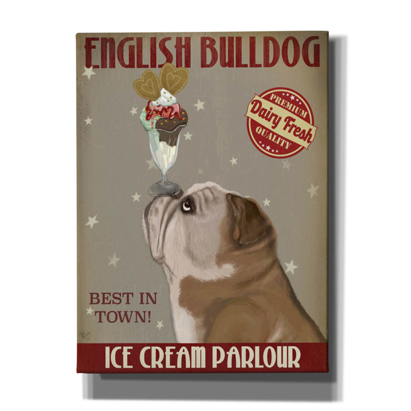 «English Bulldog Ice Cream» par Fab Funky, art mural sur toile, H 54 po x l 40 po x P 1,5 po