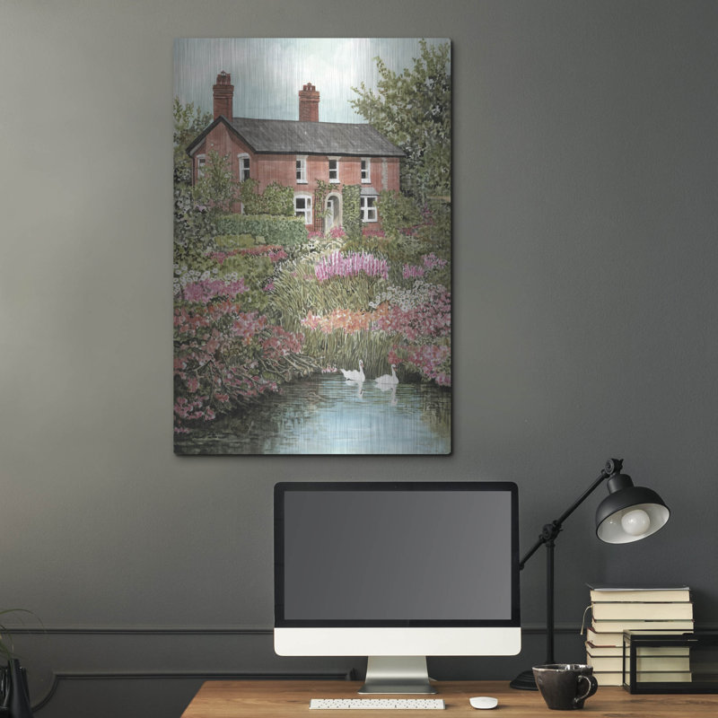  «Swan Cottage» par Cindy Jacobs, art mural en métal, 24 po x 36 po, H 36 po x l 24 po