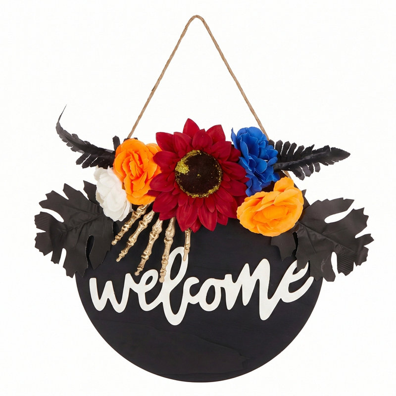 Panneau de bienvenue en bois, couronnes de bienvenue, décoration de porte d'entrée