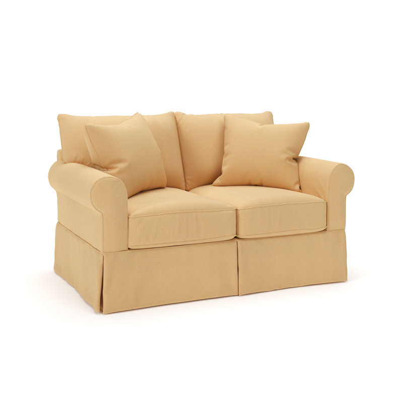 Amari 63" Rolled Arm Slipcovered Loveseat, Bayou Sunshine Canvas