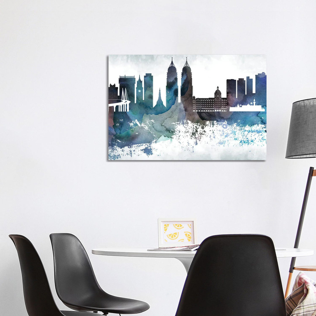 Mumbai Bluish Skyline by WallDecorAddict - Wrapped Canvas Painting
