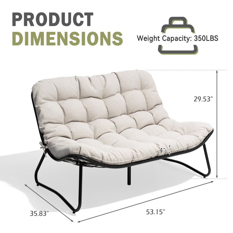 53.15" Wide Metal Patio Loveseat With Cushion, Beige