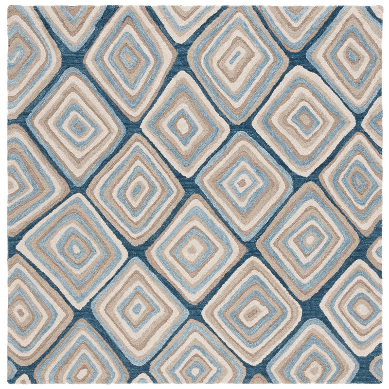 Tapis géométrique en laine touffeté à la main Boarer, Carré 6 pi
