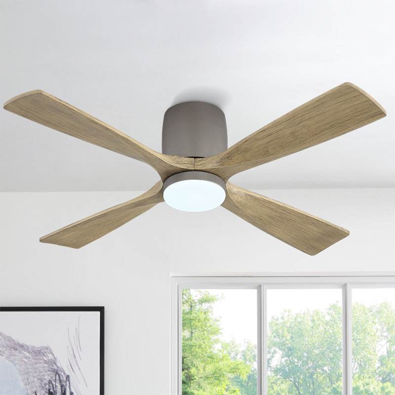 48 In. 4 Solid Blades Indoor Ceiling Fan With Integrated Led And Remote, Flush Mount, Gray, Gray