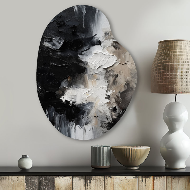 «Black Splash Paint Art II», impression abstraite asymétrique sur métal, sculpture murale en métal de forme unique