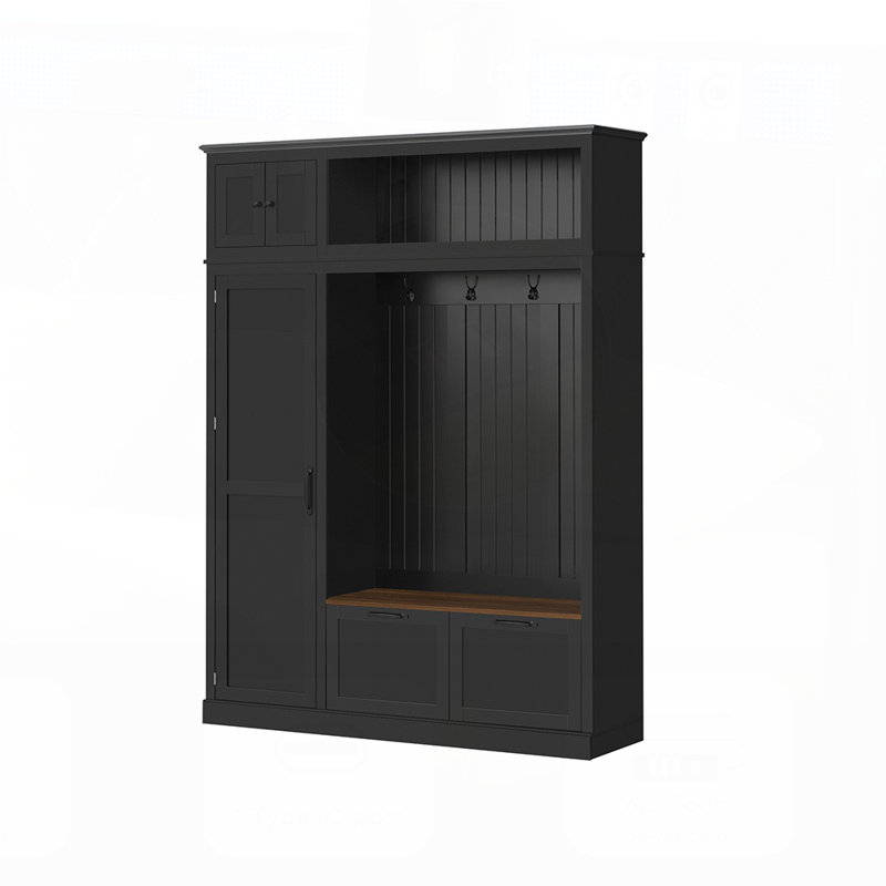 3-in-1 Hall Tree with Overhead Storage, Adjustable Shelves, Heavy-Duty Hooks, Spacious Drawers, and Grooved Back Panel for Entryway Organization
