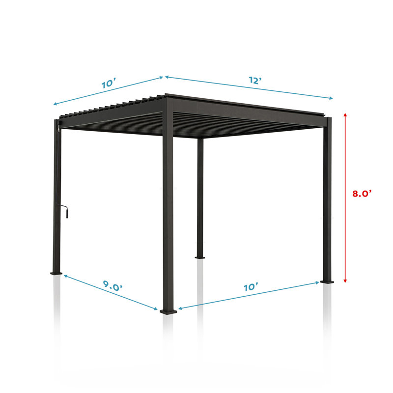 Pergola à structure métallique 88H avec persiennes réglables, 10 pi x 12 pi, Gris anthracite