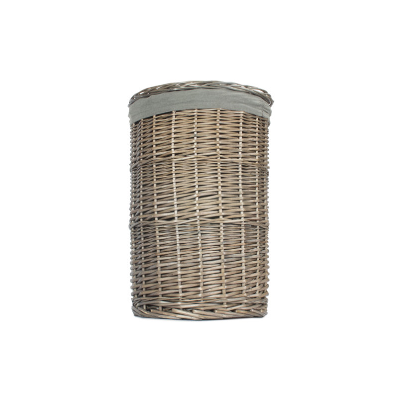 Wicker Round Laundry Basket with Grey Sage Lining, Antique/Grey, 50cm H x 33cm W x 33cm D