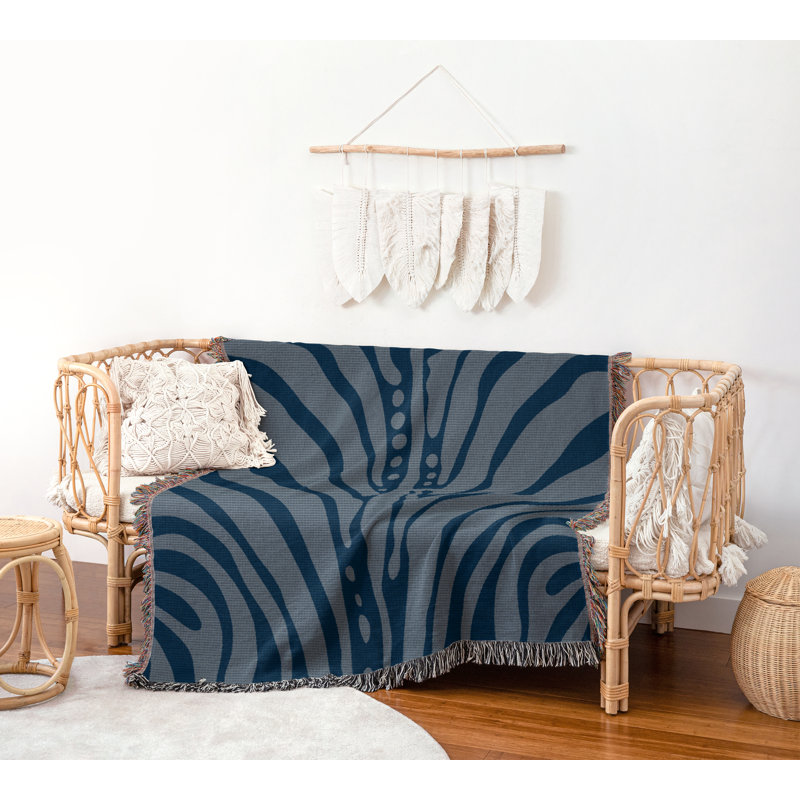 Jeté en coton à imprimé zébré, Bleu marine Bleu, 60 x 60