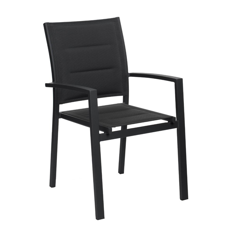 Telemanus Stacking Patio Dining Armchair with Cushion, Black, Black