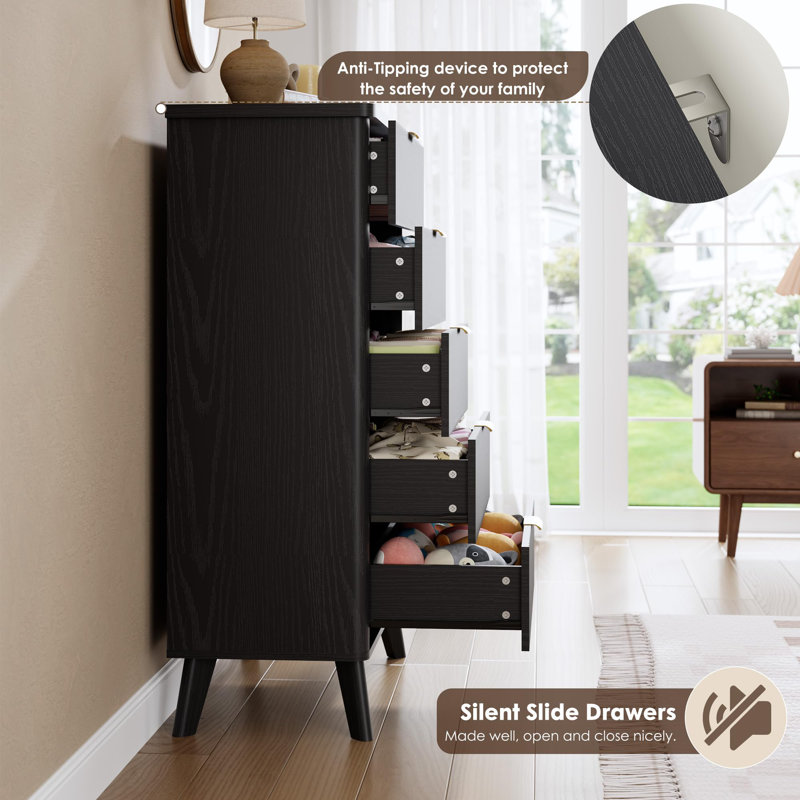 80 cm W Chest of 5 Drawers, Black