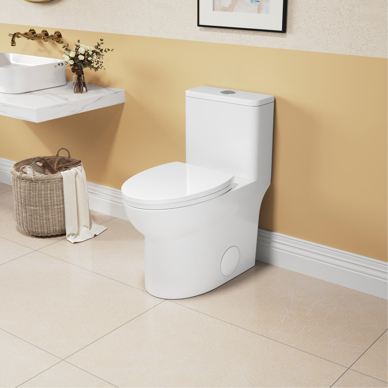1.1/1.6 Toilet, Elongated Comfort Height, Floor Mounted, Ceramic White, Soft Close Seat, & Height , Mounted Ceramic, Approved