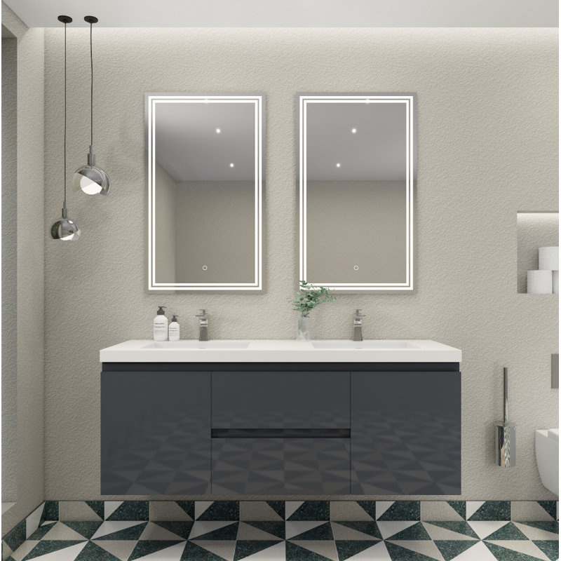 Ensemble de meuble-lavabo double 59 po Aylanna, Gris ultrabrillant
