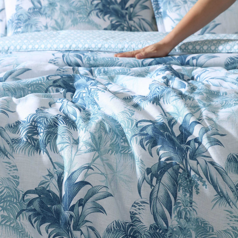Tommy Bahama Legacy Palms Cotton Reversible Blue Comforter Set, Queen Comforter + 2 Standard Pillow Shams