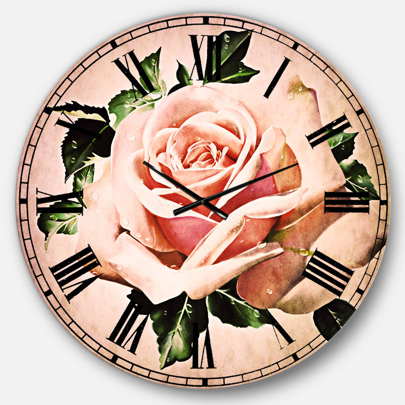 Aquarelle rose avec feuilles vertes - Horloge murale traditionnelle, Surdimensionné